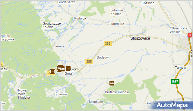 mapa Budzów gmina Stoszowice, Budzów gmina Stoszowice na mapie Targeo