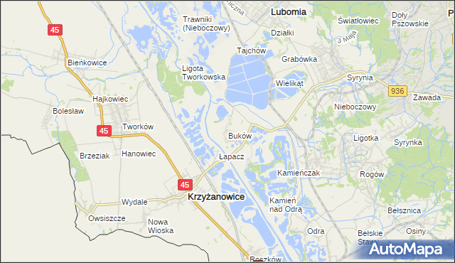 mapa Buków gmina Lubomia, Buków gmina Lubomia na mapie Targeo