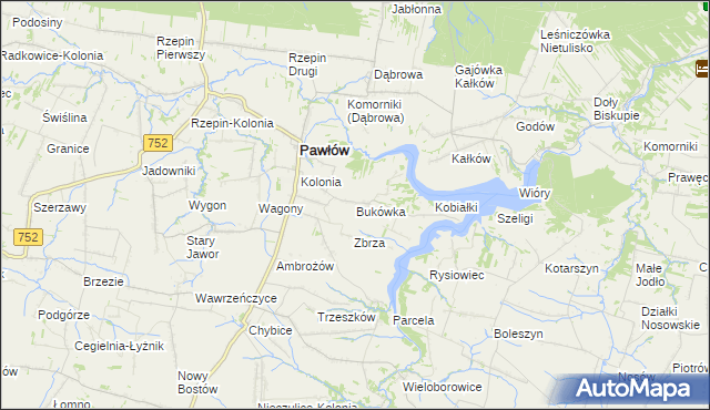 mapa Bukówka gmina Pawłów, Bukówka gmina Pawłów na mapie Targeo