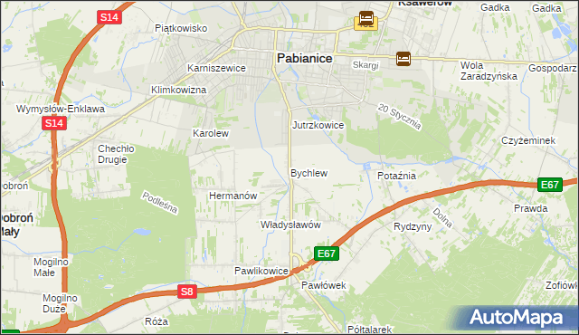 mapa Bychlew, Bychlew na mapie Targeo