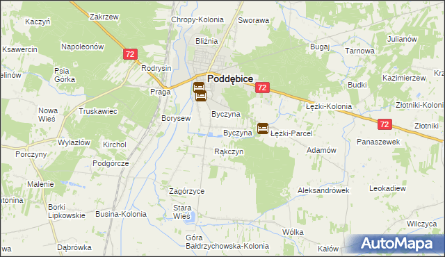mapa Byczyna gmina Poddębice, Byczyna gmina Poddębice na mapie Targeo