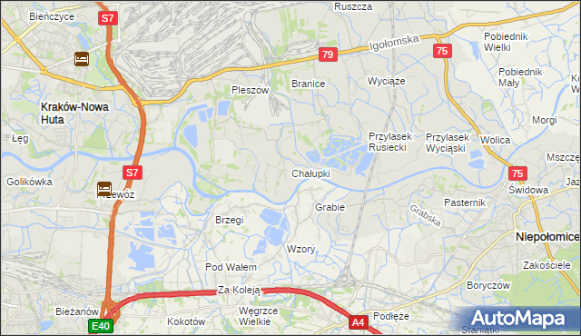 mapa Chałupki gmina Kraków, Chałupki gmina Kraków na mapie Targeo