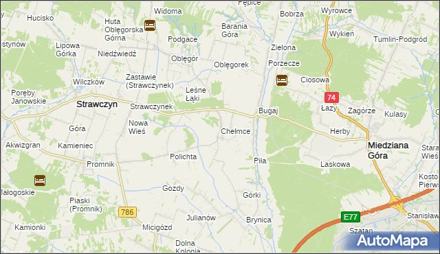 mapa Chełmce gmina Strawczyn, Chełmce gmina Strawczyn na mapie Targeo