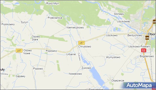 mapa Chrustowo gmina Oborniki, Chrustowo gmina Oborniki na mapie Targeo