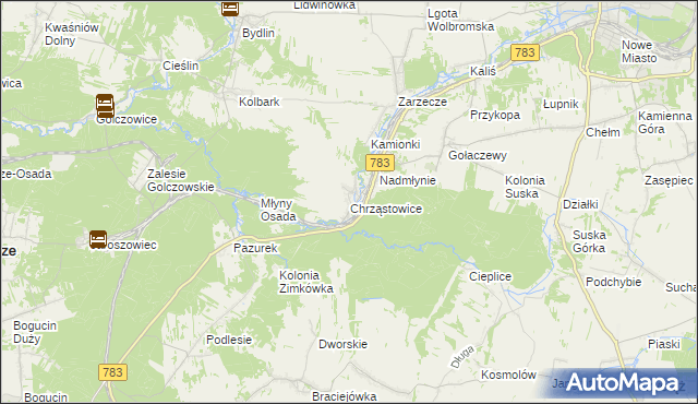 mapa Chrząstowice gmina Wolbrom, Chrząstowice gmina Wolbrom na mapie Targeo