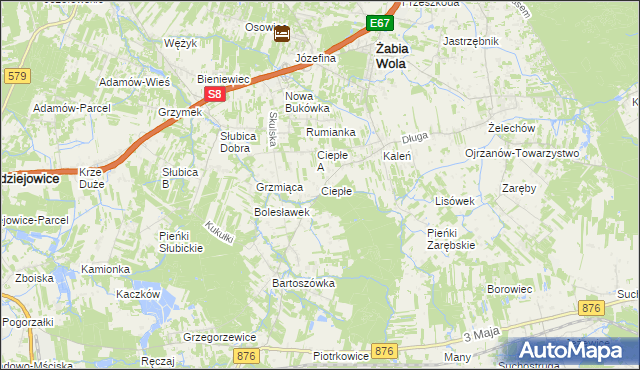 mapa Ciepłe gmina Żabia Wola, Ciepłe gmina Żabia Wola na mapie Targeo