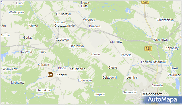 mapa Cieśle gmina Krasocin, Cieśle gmina Krasocin na mapie Targeo