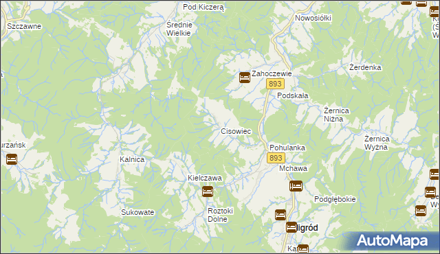 mapa Cisowiec gmina Baligród, Cisowiec gmina Baligród na mapie Targeo