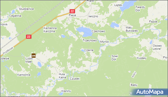 mapa Czarne gmina Kaliska, Czarne gmina Kaliska na mapie Targeo