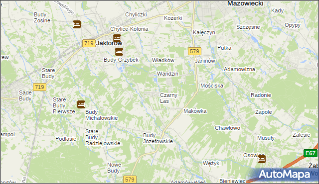 mapa Czarny Las gmina Grodzisk Mazowiecki, Czarny Las gmina Grodzisk Mazowiecki na mapie Targeo