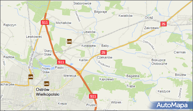 mapa Czekanów gmina Ostrów Wielkopolski, Czekanów gmina Ostrów Wielkopolski na mapie Targeo