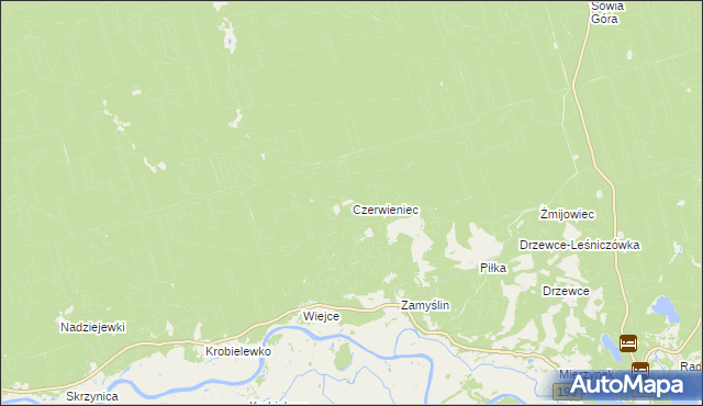 mapa Czerwieniec gmina Skwierzyna, Czerwieniec gmina Skwierzyna na mapie Targeo