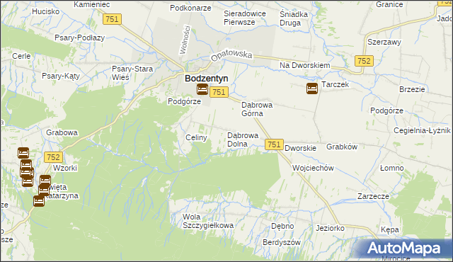 mapa Dąbrowa Dolna gmina Bodzentyn, Dąbrowa Dolna gmina Bodzentyn na mapie Targeo