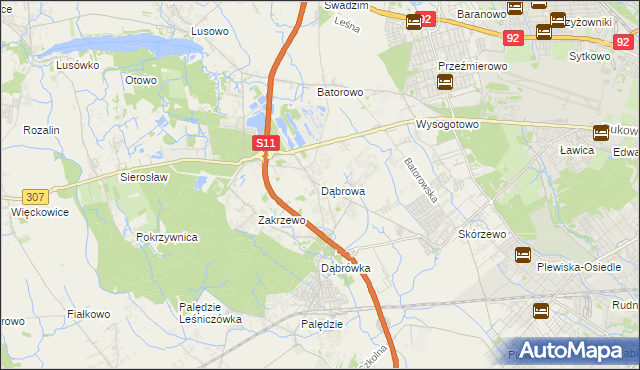 mapa Dąbrowa gmina Dopiewo, Dąbrowa gmina Dopiewo na mapie Targeo