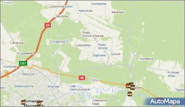 mapa Dąbrowa gmina Lubochnia, Dąbrowa gmina Lubochnia na mapie Targeo