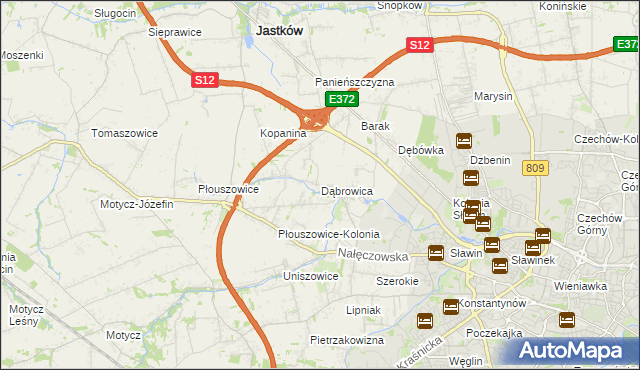 mapa Dąbrowica gmina Jastków, Dąbrowica gmina Jastków na mapie Targeo
