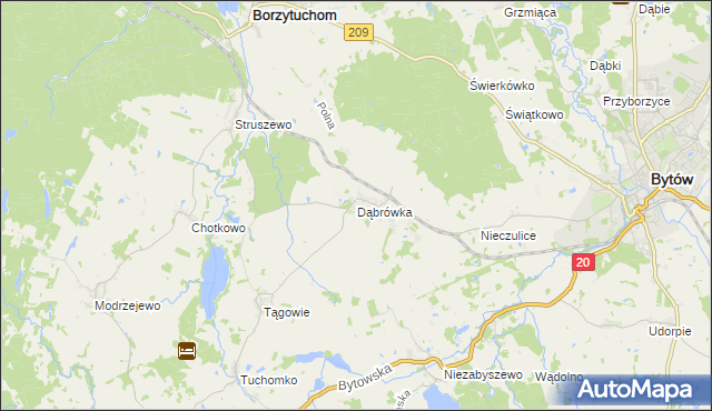 mapa Dąbrówka gmina Borzytuchom, Dąbrówka gmina Borzytuchom na mapie Targeo