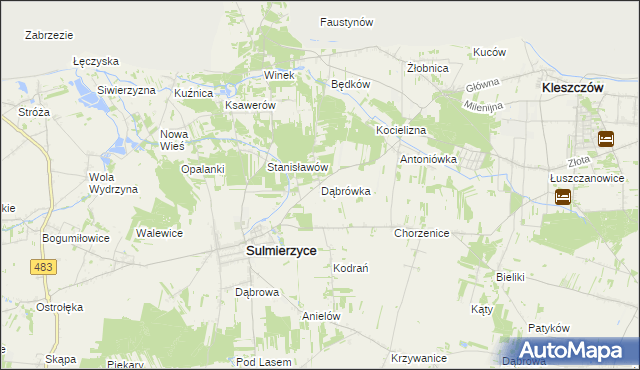 mapa Dąbrówka gmina Sulmierzyce, Dąbrówka gmina Sulmierzyce na mapie Targeo