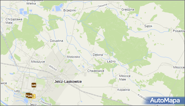 mapa Dębina gmina Jelcz-Laskowice, Dębina gmina Jelcz-Laskowice na mapie Targeo