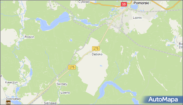 mapa Dębsko gmina Kalisz Pomorski, Dębsko gmina Kalisz Pomorski na mapie Targeo