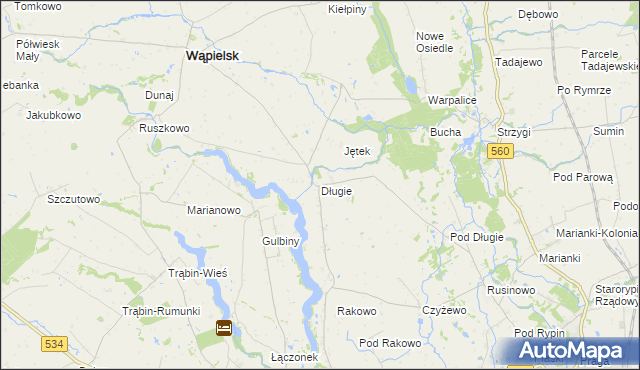 mapa Długie gmina Wąpielsk, Długie gmina Wąpielsk na mapie Targeo