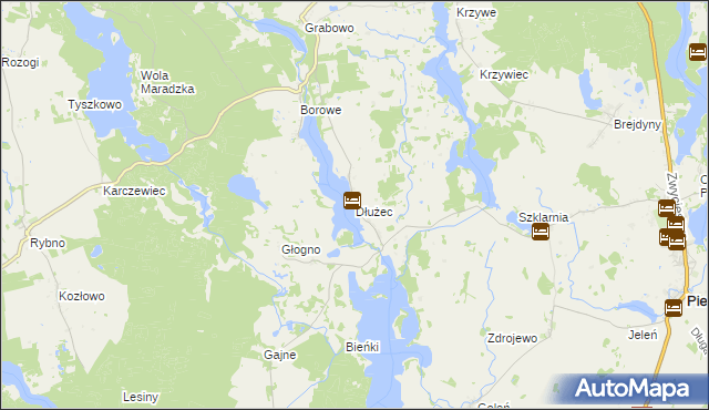 mapa Dłużec gmina Piecki, Dłużec gmina Piecki na mapie Targeo