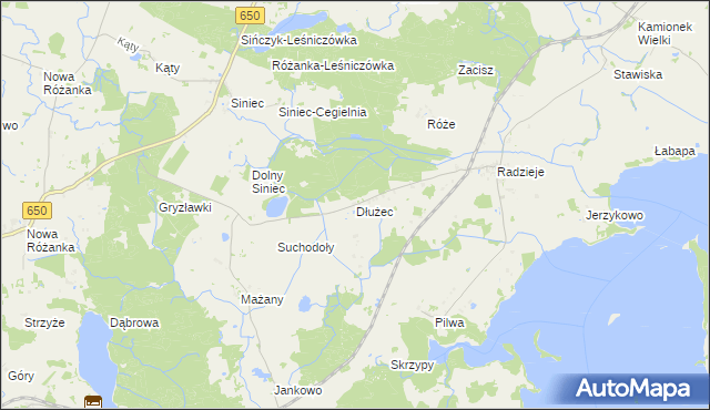 mapa Dłużec gmina Węgorzewo, Dłużec gmina Węgorzewo na mapie Targeo