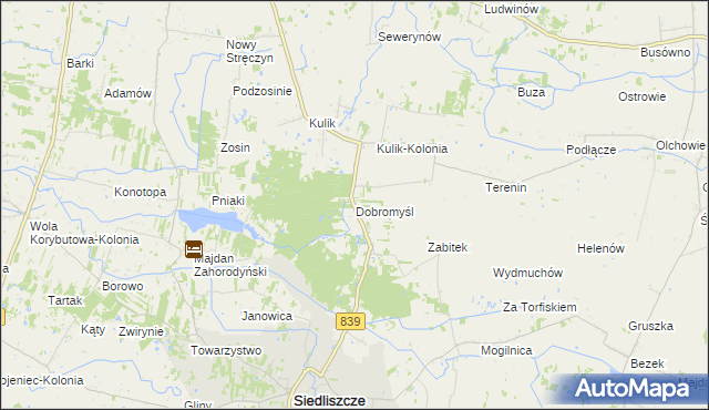 mapa Dobromyśl gmina Siedliszcze, Dobromyśl gmina Siedliszcze na mapie Targeo