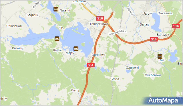 mapa Dorotowo gmina Stawiguda, Dorotowo gmina Stawiguda na mapie Targeo