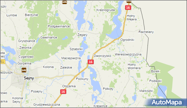 mapa Dworczysko gmina Sejny, Dworczysko gmina Sejny na mapie Targeo