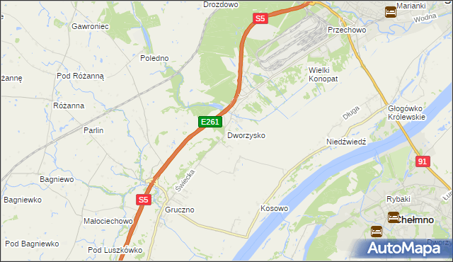 mapa Dworzysko gmina Świecie, Dworzysko gmina Świecie na mapie Targeo