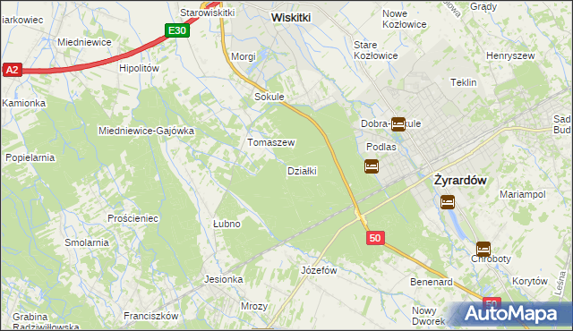 mapa Działki gmina Wiskitki, Działki gmina Wiskitki na mapie Targeo