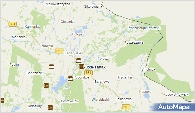 mapa Folusz gmina Rutka-Tartak, Folusz gmina Rutka-Tartak na mapie Targeo
