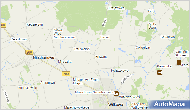 mapa Folwark gmina Witkowo, Folwark gmina Witkowo na mapie Targeo