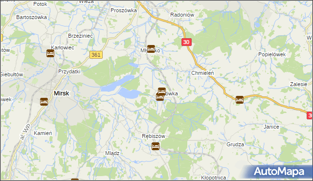 mapa Gajówka gmina Mirsk, Gajówka gmina Mirsk na mapie Targeo