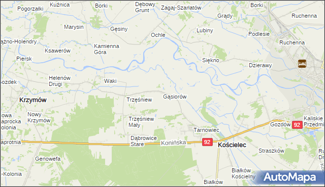 mapa Gąsiorów gmina Kościelec, Gąsiorów gmina Kościelec na mapie Targeo
