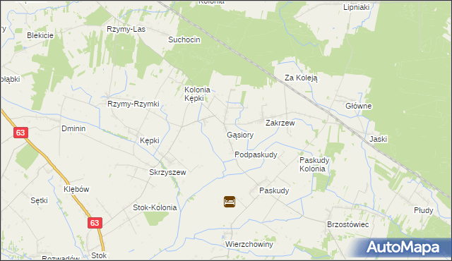 mapa Gąsiory gmina Ulan-Majorat, Gąsiory gmina Ulan-Majorat na mapie Targeo