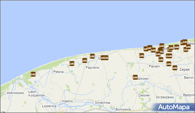 mapa Gąski gmina Mielno, Gąski gmina Mielno na mapie Targeo