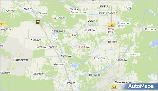 mapa Giełzów gmina Gowarczów, Giełzów gmina Gowarczów na mapie Targeo