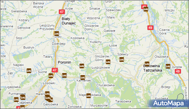 mapa Gliczarów Górny, Gliczarów Górny na mapie Targeo