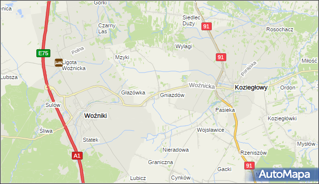 mapa Gniazdów gmina Koziegłowy, Gniazdów gmina Koziegłowy na mapie Targeo