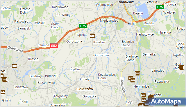 mapa Godziszów gmina Goleszów, Godziszów gmina Goleszów na mapie Targeo