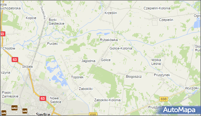mapa Golice gmina Siedlce, Golice gmina Siedlce na mapie Targeo