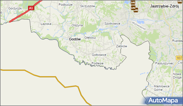 mapa Gołkowice gmina Godów, Gołkowice gmina Godów na mapie Targeo