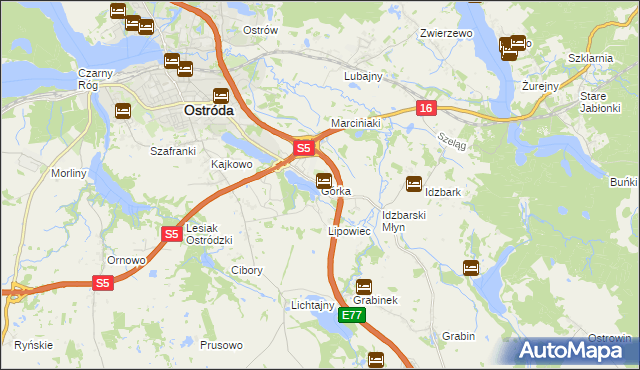 mapa Górka gmina Ostróda, Górka gmina Ostróda na mapie Targeo