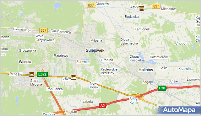 mapa Grabina gmina Halinów, Grabina gmina Halinów na mapie Targeo