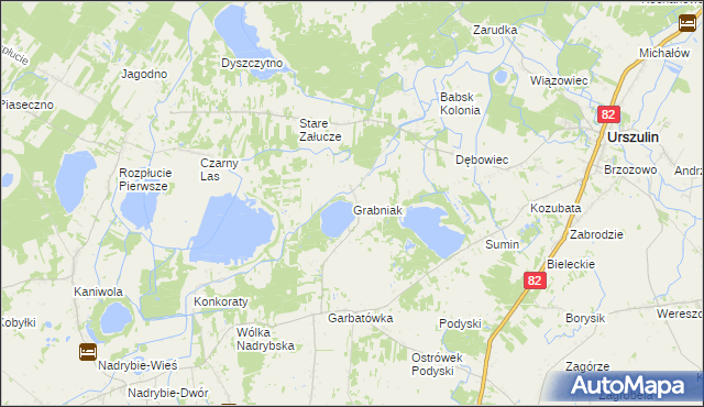 mapa Grabniak gmina Urszulin, Grabniak gmina Urszulin na mapie Targeo