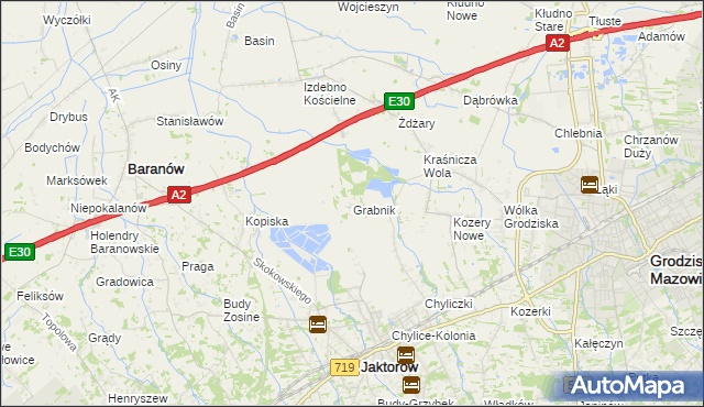 mapa Grabnik gmina Jaktorów, Grabnik gmina Jaktorów na mapie Targeo