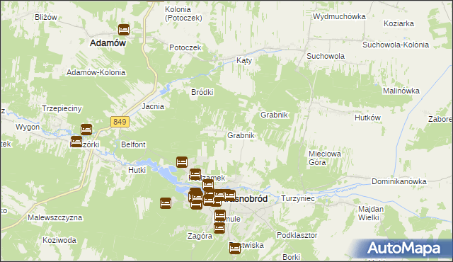 mapa Grabnik gmina Krasnobród, Grabnik gmina Krasnobród na mapie Targeo