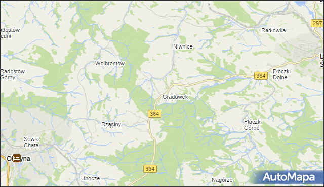 mapa Gradówek gmina Lwówek Śląski, Gradówek gmina Lwówek Śląski na mapie Targeo